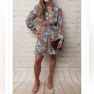 Dear John Multicolor Floral Long Sleeve Dress large